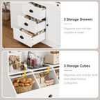 HIFIT 71.4” H Kitchen Hutch Pantry Cabinet with 3 Bread Boxes&7 Metal Hooks | Farmhouse Kitchen Hutch Cabinet with Storage and Glass Doors for Living Dining Room, Home Office, White