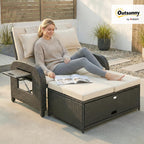 Outsunny Patio Rattan Daybed, Wicker Outdoor Daybed with Storage Ottoman, Loveseat Sofa with Adjustable Backrest, Side Tables, Cushions, Headrests, Double Sunbed Lounger for Balcony, Beige
