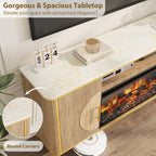 Fluted Fireplace TV Stand Up to 80" TVs, Modern Entertainment Center with 30" Electric Fireplace, Luxury Media Console with Adjustable Shelves for Living Room, Nature Oak