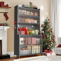 73'' Tall Kitchen Pantry Cabinet, 2 Level Flip Door with Pegboard Metal,Anti-Tip Design Hutch for Kitchen,Dining Room, (Gray)