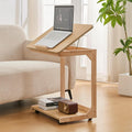 Uniclinens Rolling Side Table Desk Sofa - C Shape Couch End Table with Wheels, Mobile Wooden Slim Sofa Tray, Movable Small Couch Desk for Living Room Bedroom, Natural