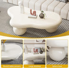 40" Modern White Coffee Table Cloud Shape Low Center Table Cute Irregular Indoor Tea Table with 3 Ball Legs for Living Room Small Space