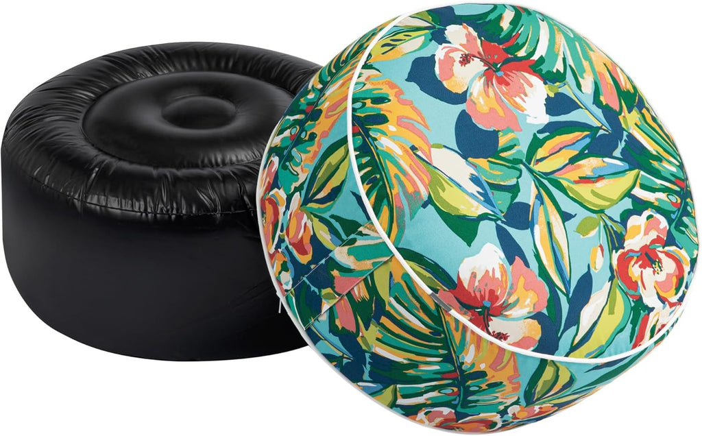 FUNHOME Inflatable Stool Ottoman Footrest with Handle, All Weather Footrest Seat D20 xH9, Water Repellent Footstool Pouf for Home Patio Garden and Camping Use-Rosario Flower Leaf
