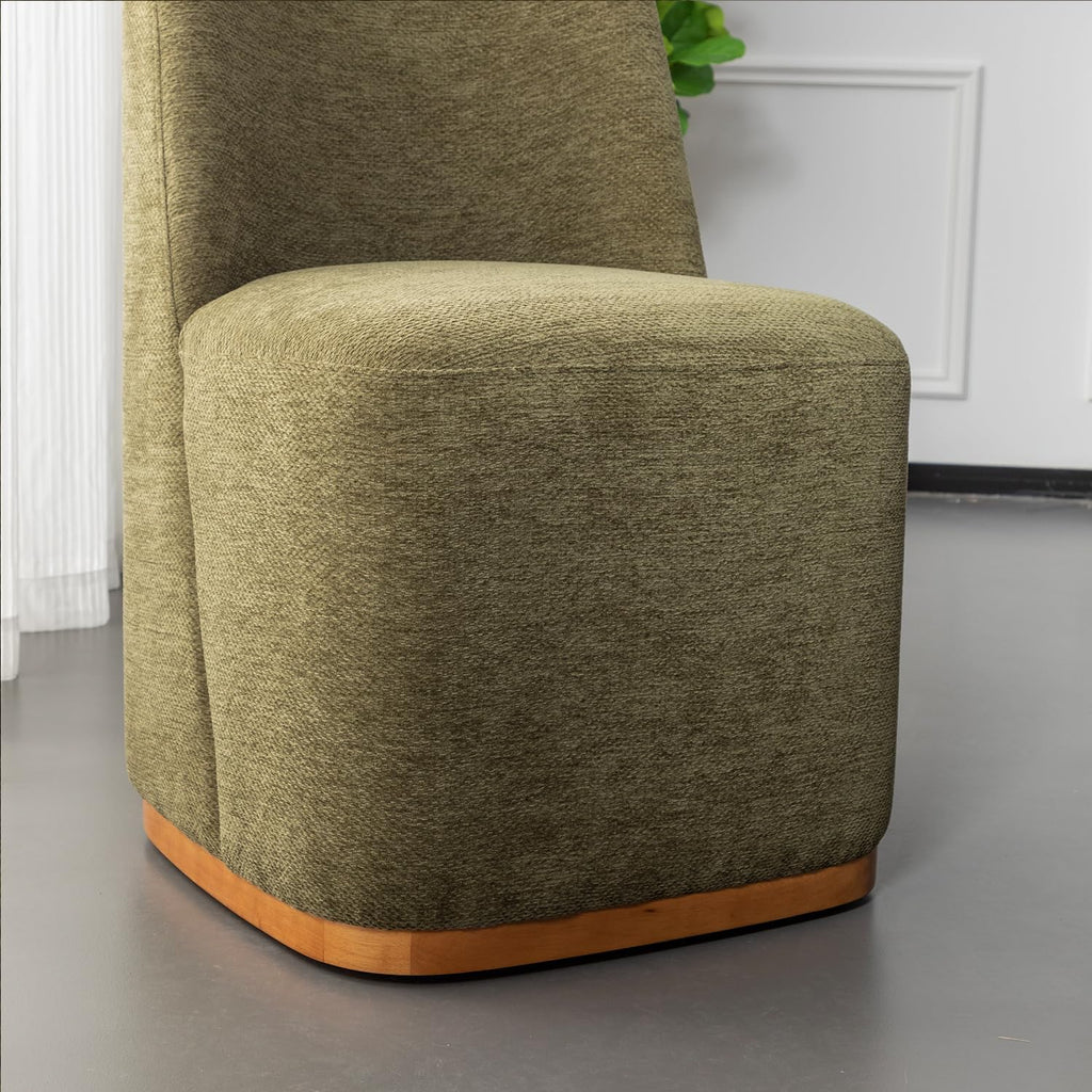 Chenille Rolling Dining Chairs with Casters Set of 2, Modern Upholstered Kitchen & Dining Room Comfortable Decorative Chairs, for Bedroom Reading Room Living Room, Green
