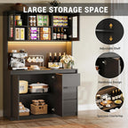 71" Kitchen Pantry Cabinet,Tall Storage Cabinet with Doors & Shelves Adjustable, Kitchen Storage Hutch with Microwave Shelf,Coffee Bar,Led Lights&Charging Station,Corner Pantry Cabinet for Living Room