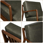 Poly & Bark Verity Leather Accent Chair – Armchair with Walnut Wood Frame – Fashion-Forward Lounge Seating for Living Room – Upholstered in Olivine Green Leather for Modern Style