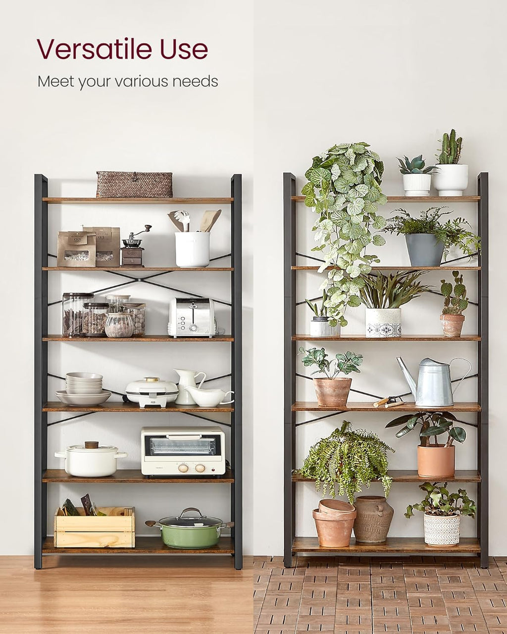 VASAGLE 6-Tier Bookshelf, Bookcase with Steel Frame, Book Shelf for Living Room, Home Office, Study, 11.8 x 31.5 x 73.2 Inches, Industrial Style, Rustic Brown and Ink Black ULLS082B01