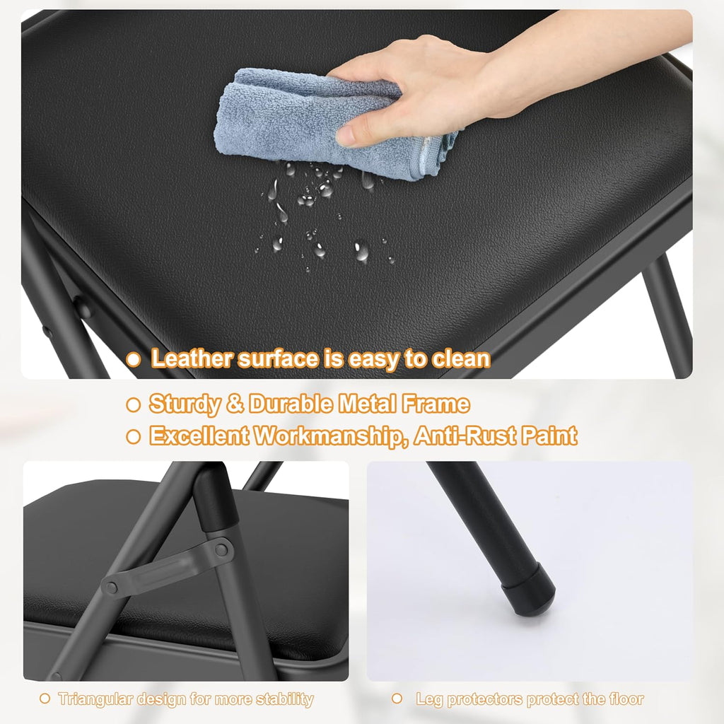 Folding Dining Table Set, 6FT Foldable Plastic Table with Carrying Handle & 6 PU Leather Padded Folding Chairs, Portable Table and Chairs Set for Indoor Outdoor Party Wedding Picnic Event