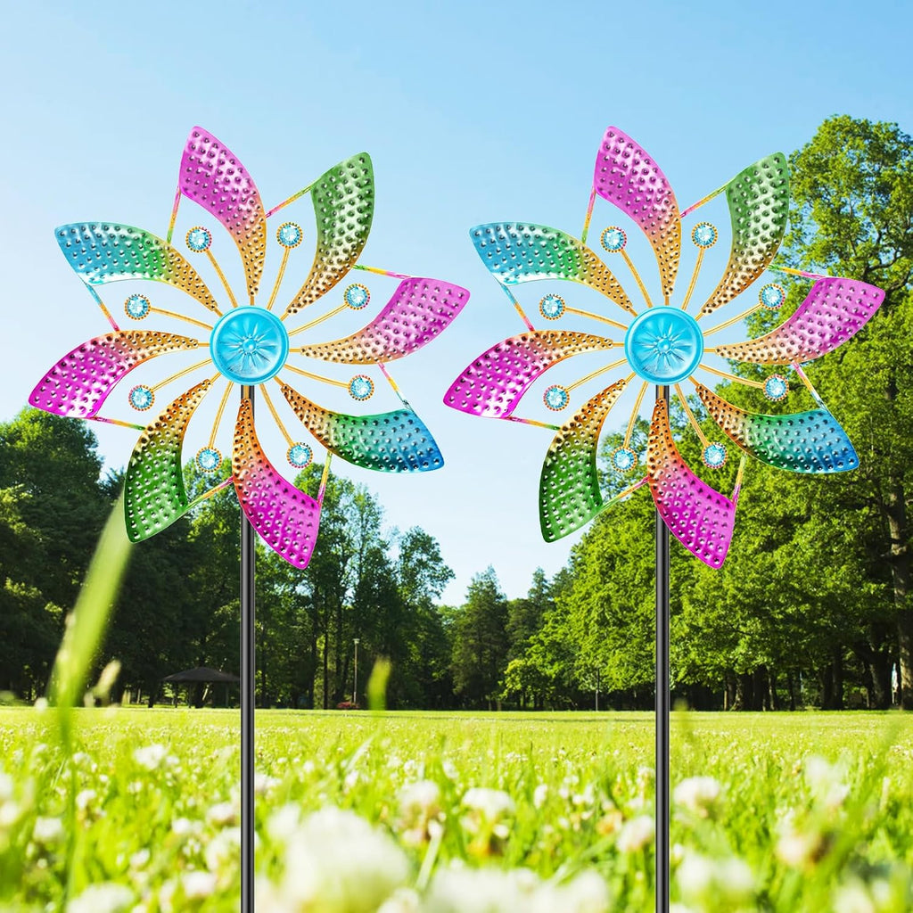Wind Spinner Outdoor, Standing Wind Sculpture Yard Art Decorations, Metal Windmill for Patio Lawn & Garden Decor (B-Colorful-2PCS)