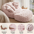 55" W x 75" D Oversized Chaise Lounge Chair Indoor with Ottoman,Pink | 38D Sponge,Round Reading Chair Luxury Plush Cloud Circle Sleeper for Living Room Bedroom, 5 Pillows,Faux Fur