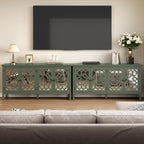 Fansafurn 63" Carved Buffet Cabinet with Mirrored Door, Modern Console Table with Storage and Adjustable Shelves, Wood Media Sideboard for Entryway, Living Room, Bedroom, Dining Room, Bathroom (Green)