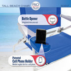Rio Brands 17" Extended Height 4-Position Folding Beach, Camping, Lawn Chair, Blue/White/Green