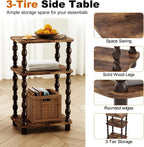 Retro End Table, 3-Tier Small Side Table, Narrow Couch Side Table for Small Spaces, Farmhouse End Table, Modern Accent Table, Skinny Bedside Table Nightstand for Bedroom, Living Room (Rustic Brown)