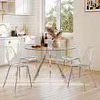 Round Dining Table Set for 4, 39" Clear Tempered Glass Table with Sliver Metal Legs and 4 Transparent Acrylic Chairs, Compact Modern Kitchen Table Set for Small Space Dining Room (Sliver)