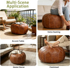 Thgonwid Round Unstuffed Pouf Cover, Faux Leather Storage Ottoman, Boho Moroccan Foot Stool, Multi-Purpose Home Decor for Living Room, Bedroom and Balcony, Brown, No Filling Included