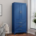 75" Metal Pantry Storage Cabinet with 3 Drawers, Blue | Sturdy SPCC Steel, Gold Handles, Adjustable Shelves,Anti-Tipping Kit, Leveling Feet, Easy Assembly for Kitchen Pantry