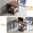 Funecy Folding Desk with Storage Shelf, Writing Office Computer Desk, 42.5 Inch Multi-Purpose Folding Dining Table, Mobile Table with Wheels (Brown)