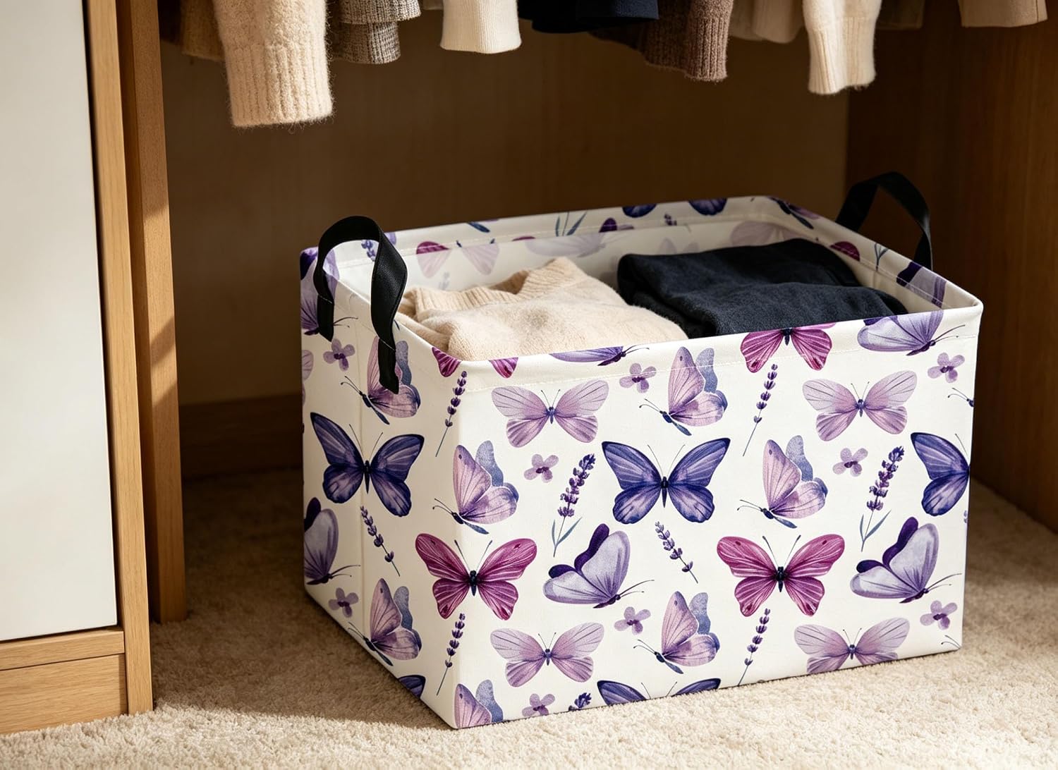 Rectangular Butterfly Baskets Storage Bins Organizer Box Room Decor for Home(Purple Butterfly)