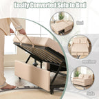 GOSUHI 52" 3-in-1 Convertible Sleeper Sofa Bed, Linen, Beige | Pull-Out Bed, Stepless Adjustable Backrest, Side Pocket, Compact Loveseat, Living Room, Dorm & Apartment