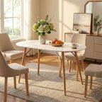 FurnitureR Dining Table Oval 47.2 Inch for 4-6 Person, Stylish Leisure Table Functional Table with Wooden Legs for Home Kitchen, Cafés, Small Places, White