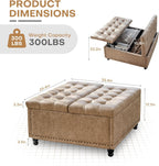 Redlife 35 Inch Large Square Storage Ottoman, Coffee Table Ottoman, Faux | Lift Top Ottomans Bench Square Footrest Oversized Upholstered Coffee Table for Living Room Bedroom Faux Leather (Champagne)