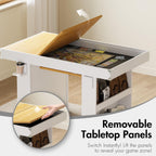Gaming & Dining Table with Removable Top & PU Leather Mat, Board Game Table for 4-6 Players, Side Storage Shelves & Cup Holders, Corner Protectors, for Card Games, DND, Poker & Building Blocks