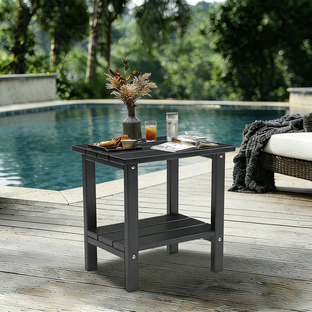 OTSUN Adirondack Outdoor Side Table, 16" HDPE Patio Side Table with Shelf, Weather Resistant Easy Maintenance for Backyard Pool Porch Garden & Lawn
