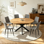 7-Piece Extendable Round Dining Table with Chairs Set for 6, 43"-59" Kitchen Dining Table Set with Heavy Duty Leg for Dining Living Room Apartment(Oak Table + 6 Gray Chairs)
