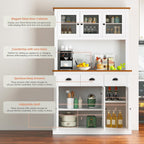 MU 71" Kitchen Pantry Cabinet with Charging Station, Tall Pantry Hutch with Drawers, Countertop & Microwave Shelf, Food Storage Cabinet for Dining Room & Coffee Bar, White