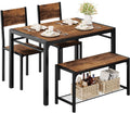 Shahoo Kitchen Table and 2 Chairs for 4 with Bench, 4 Piece Dining Sets for Small Space,Deep Brown