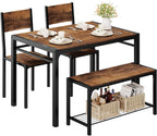 Shahoo Kitchen Table and 2 Chairs for 4 with Bench | 4 Piece Dining Sets for Small Space, Coffee Brown