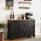 BestHaped Farmhouse Buffet Cabinet with Storage, Black Sideboard Buffet Cabinet with Adjustable Shelves & 3 Drawers, Buffet Table Coffee Bar Wine Bar Storage for Kitchen & Living Room, 47 Inch
