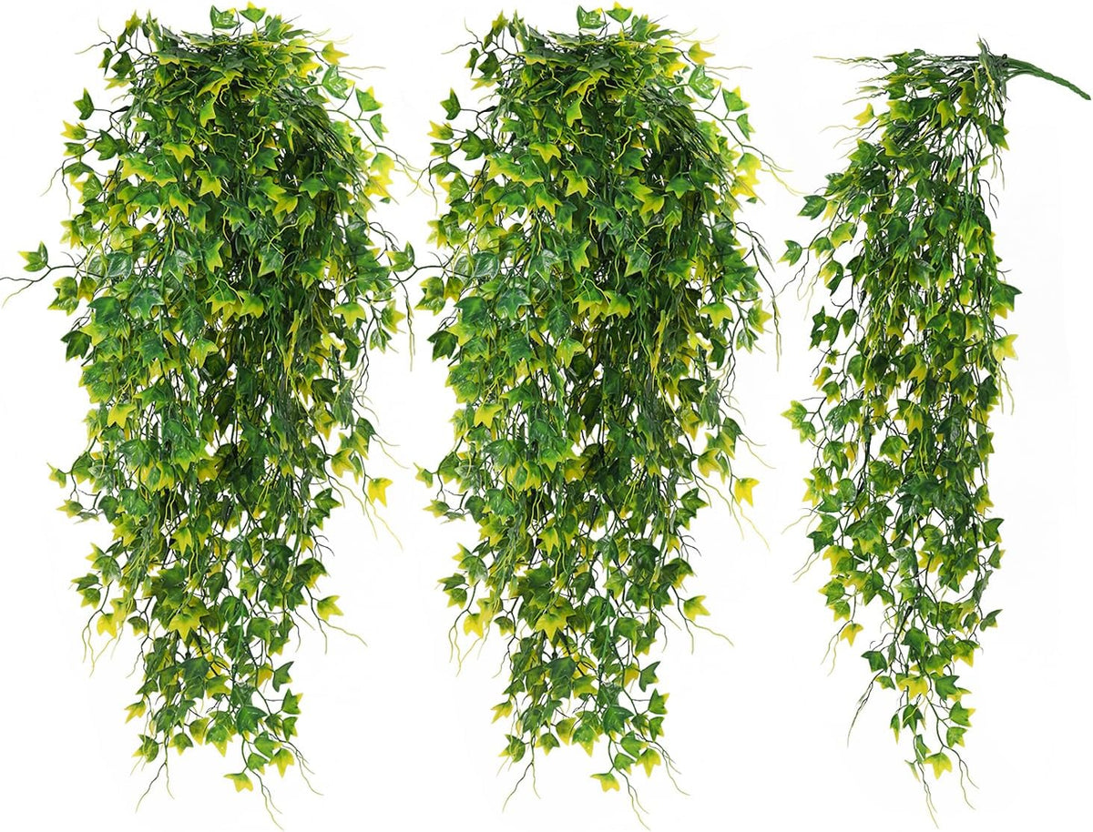 RECUTMS Artificial Plant Fake Plants Artificial Hanging Plants Faux Ivy Plant with Yellow Leaf Fake Hanging Plant Indoor Decoration House Party Garden Room Wall Decor（Yellow）