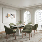 MALOL Dining Chairs Set of 6 with Lumbar Support,Fabric Upholstered Kitchen Chairs with Wooden Legs,Green