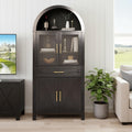 71" Tall Farmhouse Pantry Cabinet, Arched Glass Door Kitchen Storage Cabinet with Barn Door Design, Freestanding Buffet Cabinet with Adjustable Shelves for Kitchen,Living Room,Dining Room,Black