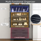 Farmhouse Freestanding Kitchen Pantry, 72.6''H Tall Wooden Kitchen Storage Cabinet with 2 Doors, Pull-out Trays, 2 Drawers and Cake Pan Storage Organizer for Dining Room Living Room (Grey-1.12)