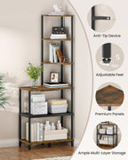 CHOEZON 6-Tier Corner Shelf, Industrial Corner Bookshelf with Desk Top, Diamond-Shaped Storage Shelves, Display Stand for Small Spaces, Living Room, Home Office, Foyer, Rustic Brown and Black TCJ70BF