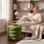 Velvet Storage Ottoman Set of 2, Compact Round Tufted Pair with Removable Lids for Lounge, Dorm and Entryway, Olive Green