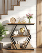 CHOEZON 3-Tier Console Table, Entryway Table, Sofa Table with Open Shelves, Diamond-Shaped Behind Coach Table, Industrial, for Hallway, Entryway, Living Room, Stairwell, Rustic Brown and Black TXG08BF