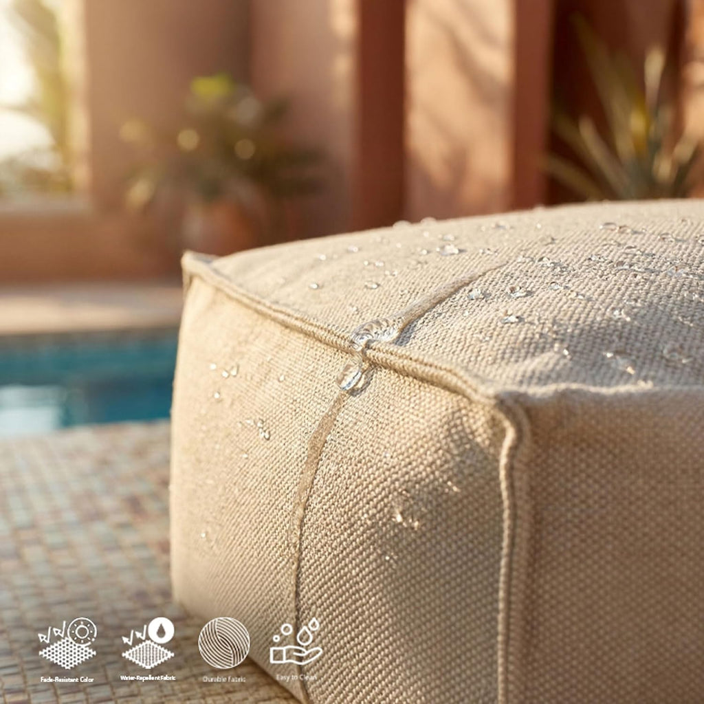 Gouchee Home Chamonix Outdoor/Indoor Ottoman Pouf Multi-Function Lounger Stool Footrest with Filling Beige