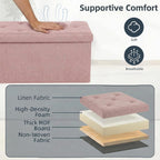 Foldable Storage Ottoman Bench, Storage Chest, End of Bed Foot Rest Stool with Padded Seat, 43 Inch Bedroom Bench for Living Room, Support 660lbs, Pink