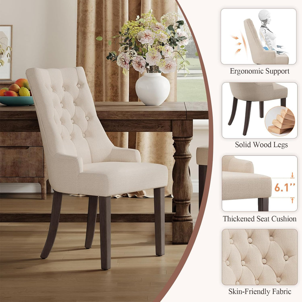 COLAMY Wingback Upholstered Dining Chairs Set of 6, Fabric Side Dining Room Chairs with Tufted Button, Living Room Chairs for Home Kitchen Resturant- Beige
