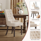COLAMY Fabric Side Dining Chairs Set of 2, Wingback Upholstered Dining Room Chairs with Tufted Button, Living Room Chairs for Home Kitchen, Beige