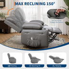 GarveeHome Leather Recliner Chair - Heat and Massage, Swivel Rocker Manual Recliner for Adults, Reclining Sofa Rocking Chair with Side Pocket, Cup Holders for Living Room
