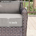 Luxury Swivel Rocker Chairs Fire Pit Table Set with 6" Thick Cushion 4 piece Wicker Outdoor Patio Chair with Sofa,Comfortable High Back Outdoor Patio Furniture Set - Brown | Gery