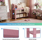 SMIBUY Bamboo Shoe Rack Bench, 3-Tier Shoe Organizer Storage Shelf for Entryway Hallway Bathroom Living Room (Pink)