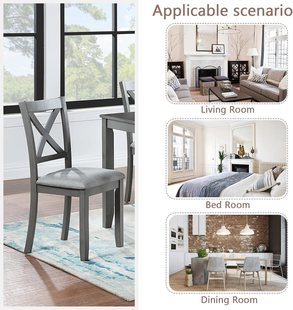 Ball & Cast Wood Frame Dining Chairs Set of 4, Modern Linen Upholstered Kitchen-Chairs with Padded Seat, 330lb Heavy Duty X-Backrest Side Chair for Dining Living Room, Easy Assembly, Gray