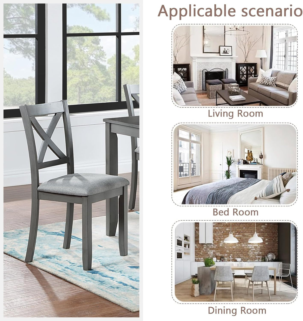 Ball & Cast Wood Frame Dining Chairs Set of 4, Modern Linen Upholstered Kitchen-Chairs with Padded Seat, 330lb Heavy Duty X-Backrest Side Chair for Dining Living Room, Easy Assembly, Gray