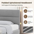 GRUSIGN King Size Platform Bed Frame with Velvet Headboard, Adjustable Height Wooden Slats Support, Upholstered Mattress Foundation, Fits Mattress or Mattress with Box Spring, Easy Assembly, Grey