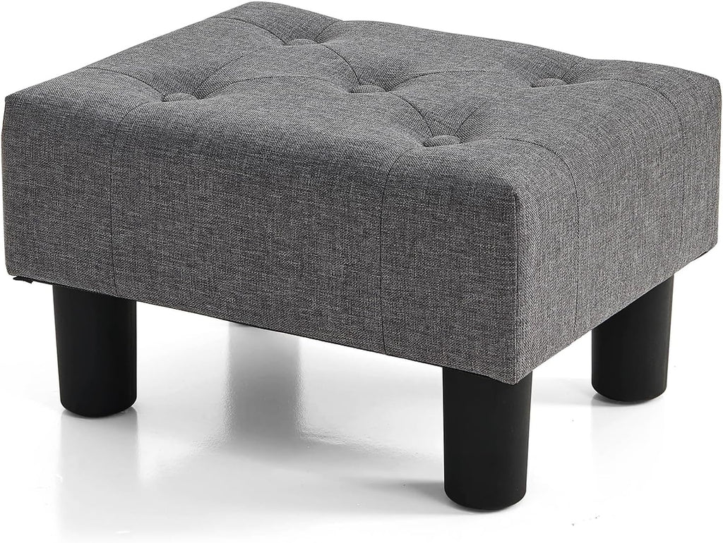 BRIAN & DANY Small Foot Stool, Linen Foot Stools with Legs, Stable Small Footstool for Living Room, Gray
